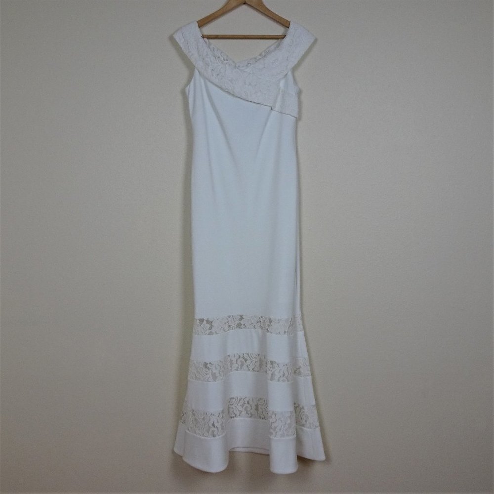 Ralph Lauren Off Shoulder Gown Women's Size 8 Wedding Formal Lace Trim